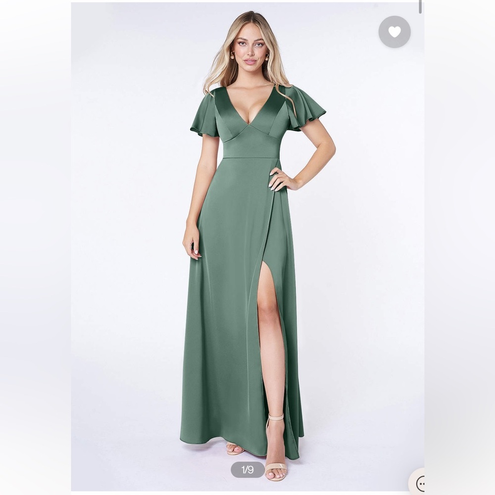 Azazie Lani - Eucalyptus - Stretch Satin Dress